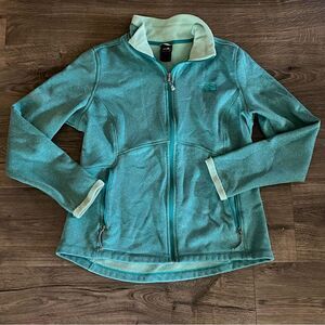 𝅺the North Face teal green fleece lined jacket size L